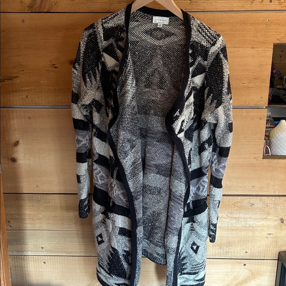 Lucky Brand Sweaters - Lucky Brand Black and Cream Patterned Cardigan
